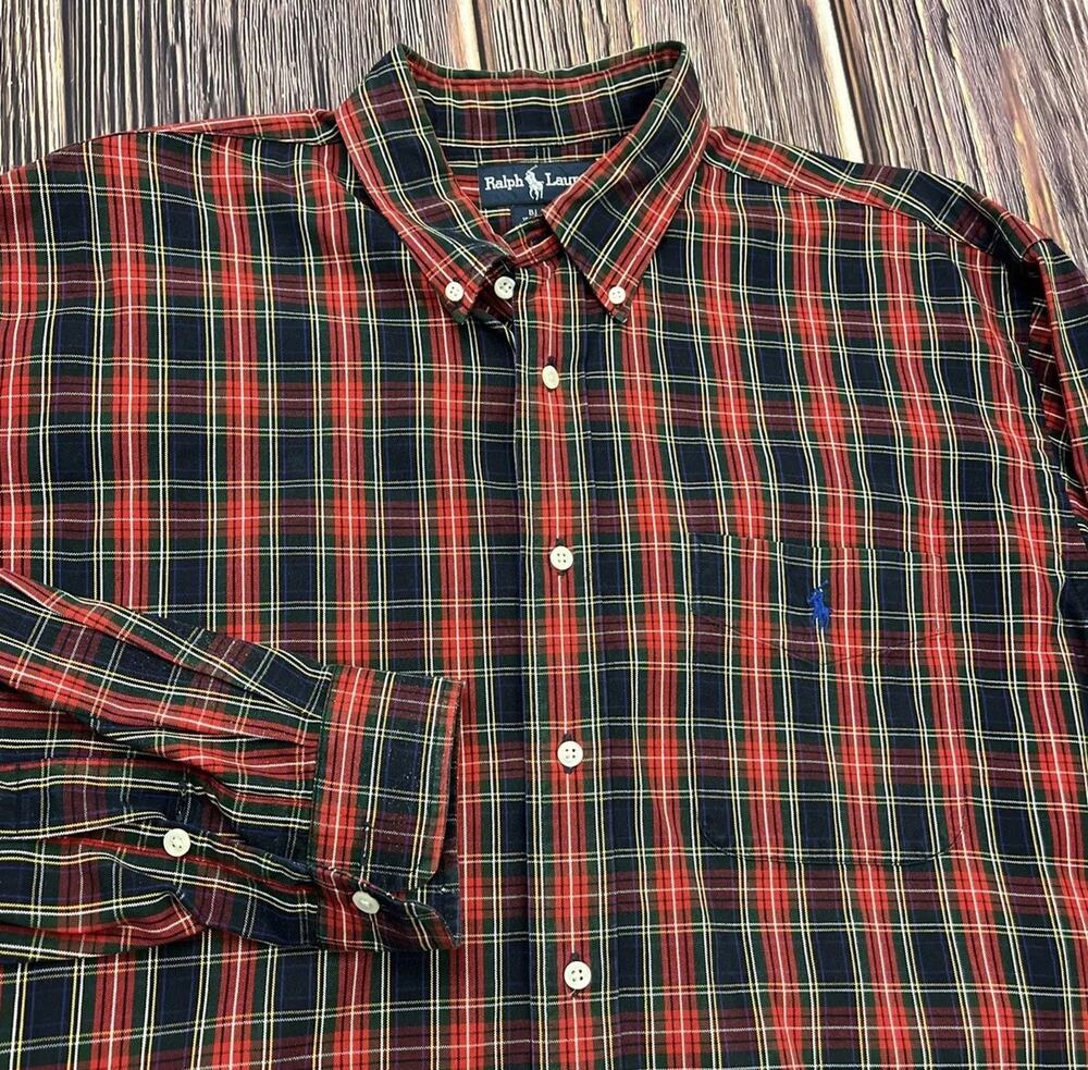 Ralph Lauren Mens Size Large Red PLAID Lumberjack Blair Long Sleeve Shirt